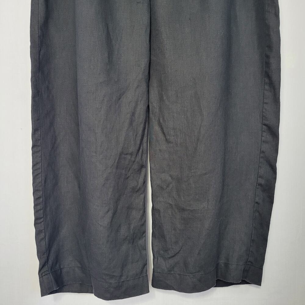 Eileen Fisher 100% Organic Linen Wide Leg Pull On Pants size L Black Minimalist - Picture 3 of 6